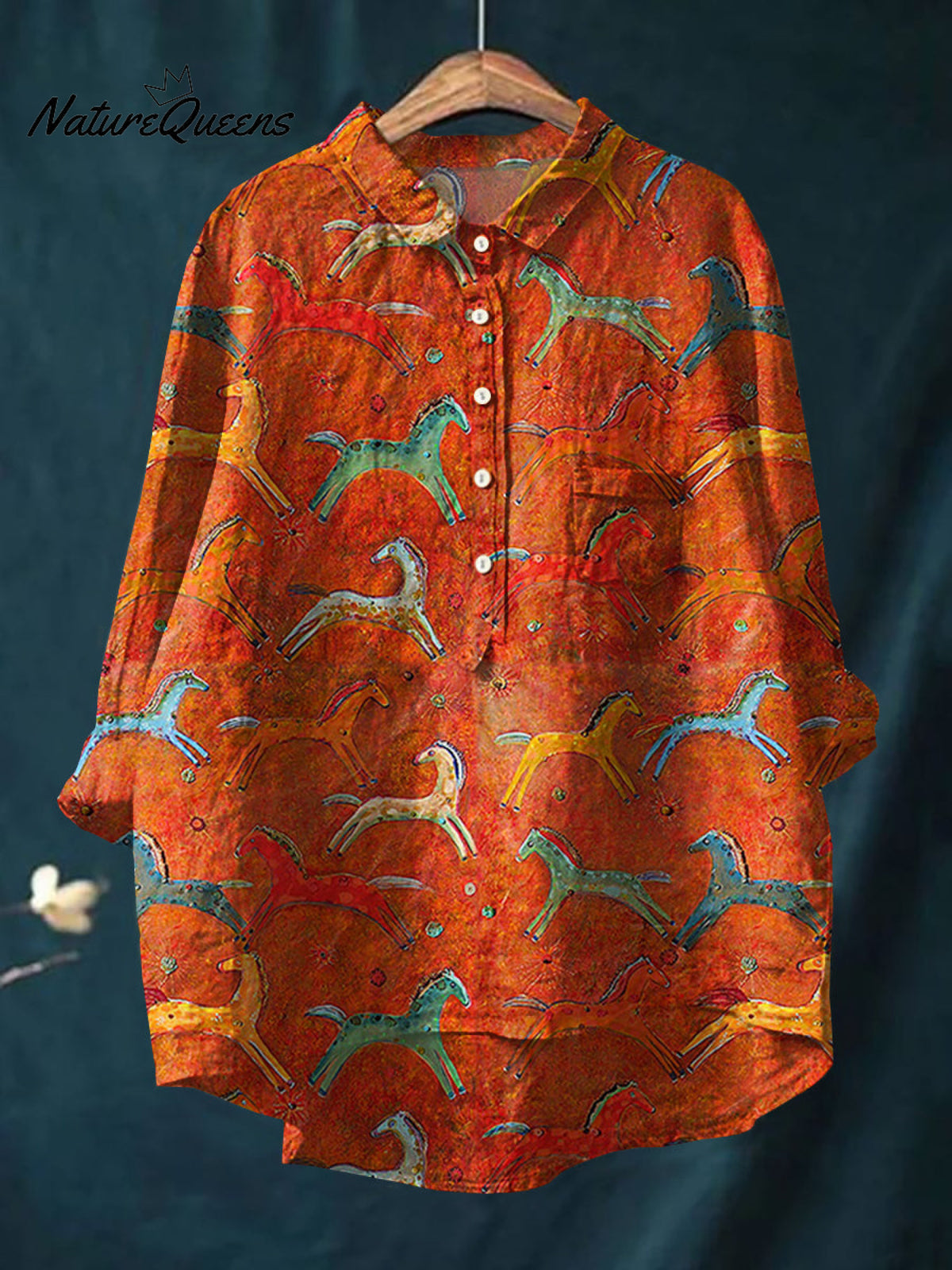 Women's Horse Art Print Casual Cotton and Linen Top