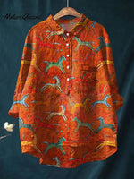 Women's Horse Art Print Casual Cotton and Linen Top
