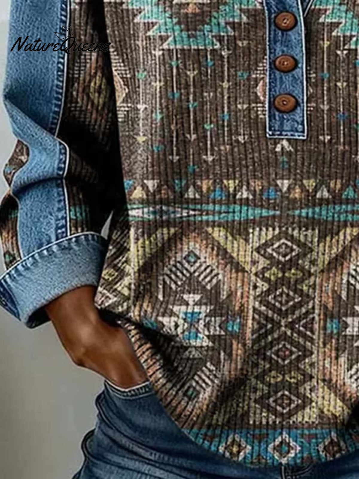 Women'S Casual Color-Block Printed Patchwork Pullover Sweatshirt