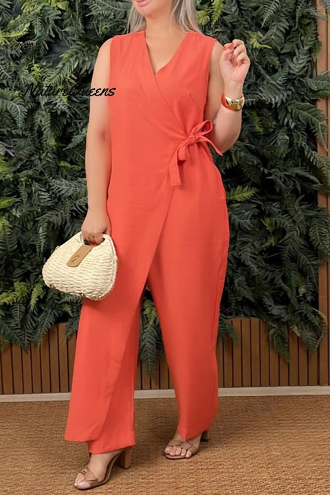 Women's Casual V-neck Cross Strap Jumpsuit