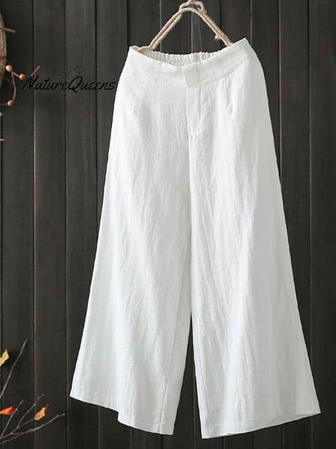 Women’s Casual Simple Cotton Pants Loose Nine Point Wide Leg White / S