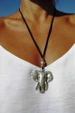 Vintage trendy metallic silver elephant necklace