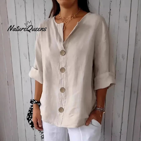 Solid Color Linen Blend Button Casual Shirt