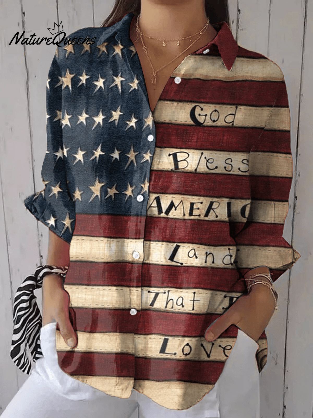 Women's Independence Day Floral Casual Lapel Shirt