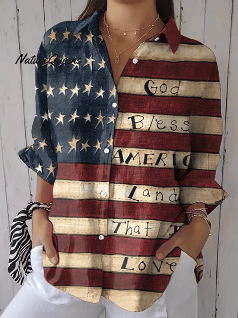 Women's Independence Day Floral Casual Lapel Shirt