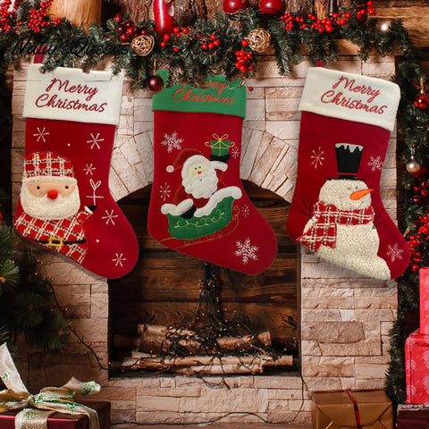 Cartoon Christmas Stocking Gift Bag Christmas Snowman Old Man Elk Pattern Christmas Decoration Pendant Gift Props