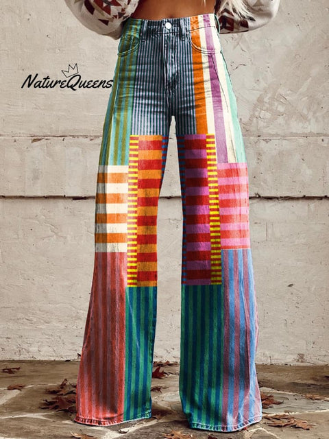 Women's Retro Abstract Geometric Art Casual Wide Leg Pants