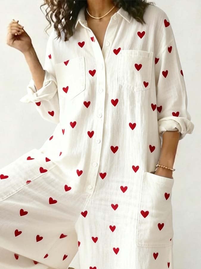Women'S Casual Jumpsuit With Heart Print