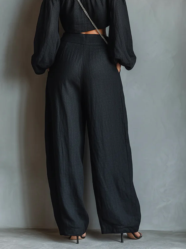 Cotton Casual Plain Wide Leg Pants