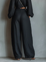 Cotton Casual Plain Wide Leg Pants