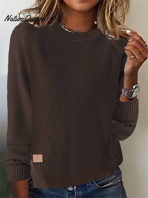 Women'S Autumn And Winter Round Neck Long Sleeve Spliced Sweater