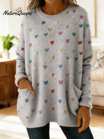 Women'S Casual Round-Neck Top With Heart Pattern