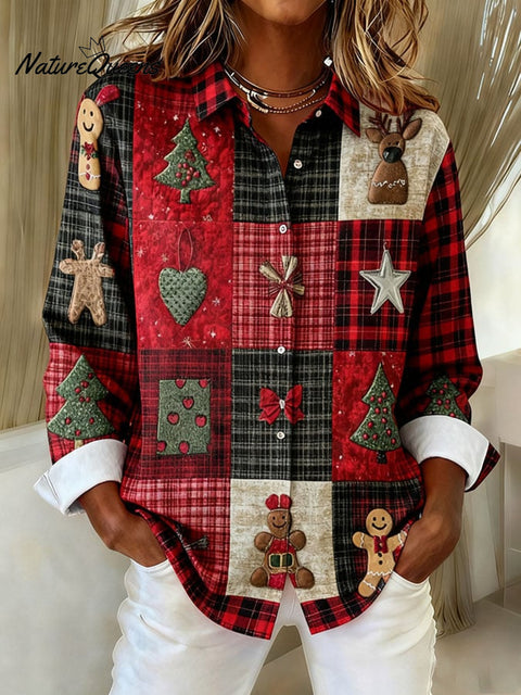 Women's Casual Plaid Print Lapel Long Sleeve Shirt