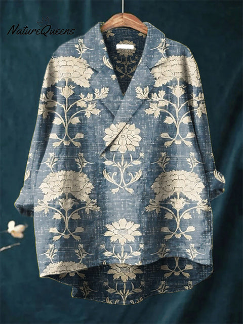 Women's Printed Casual Cotton and Linen Long Sleeve Shirt