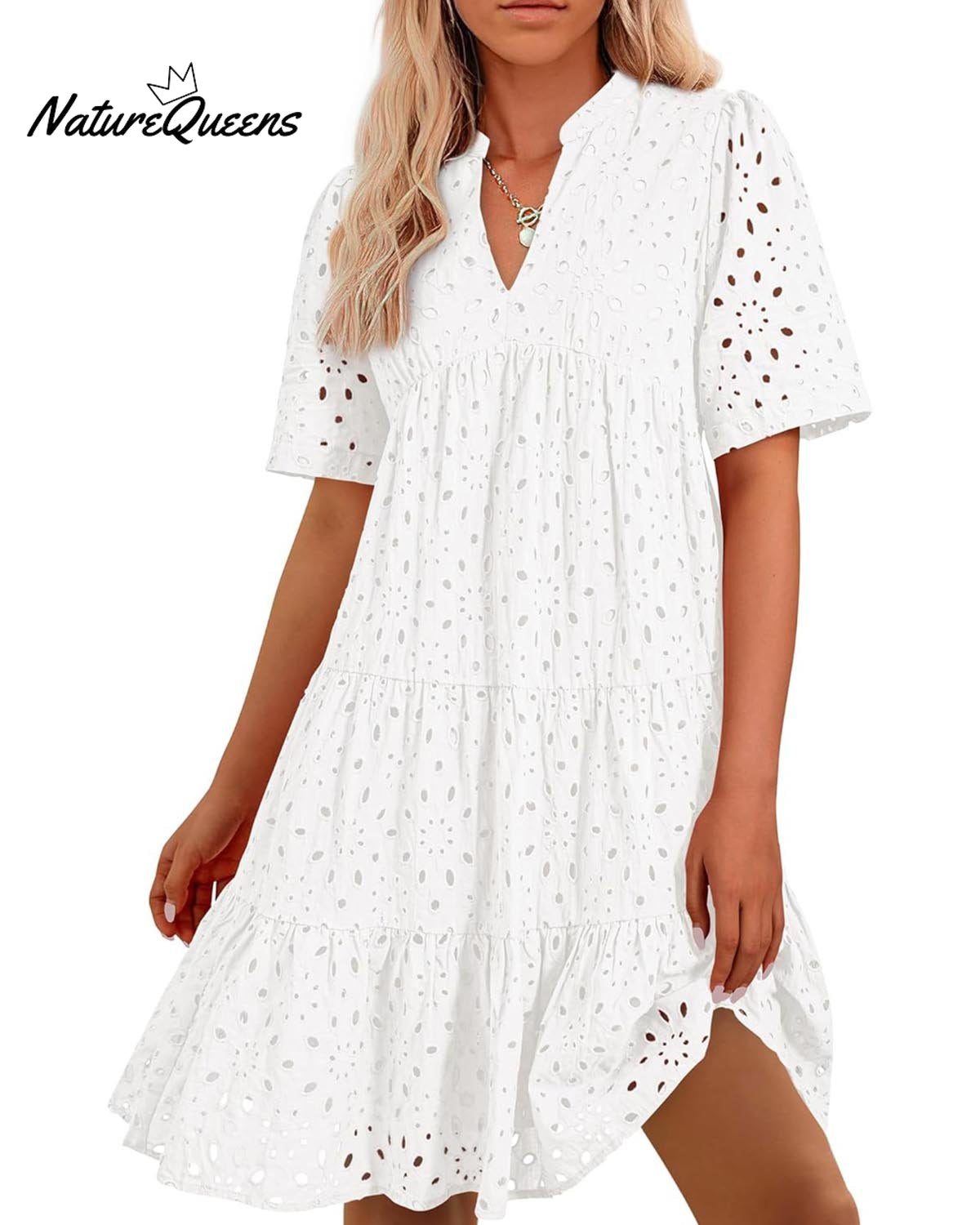 Women's Elegant Hollow Out Lace Ruffle Casual Mini Dress