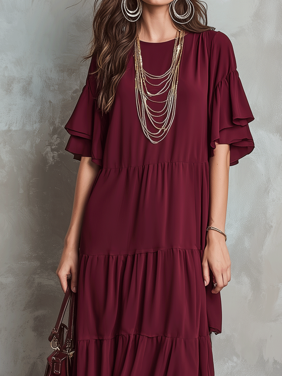 Bohemian Burgundy Tiered Maxi Dress