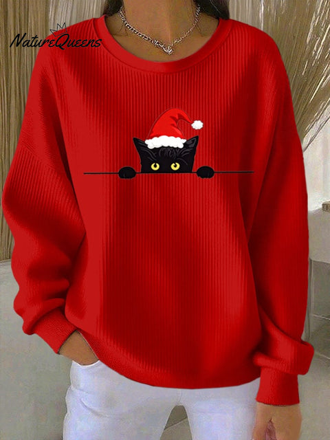 Women's Christmas Cat Print Sweatshirt