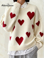 Women'S Casual Color-Block Heart-Patterned Sweater