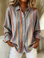 Women's Casual Retro Striped Print Shirt
