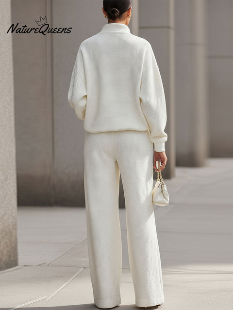 Elegant Textured Half-Zip Loungewear Set