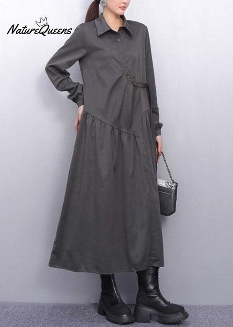 Monochrome Style Wrinkled Navy Shirt Dress Fall