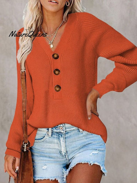 🧹Women'S Solid Color Casual V-Neck Pullover Sweater