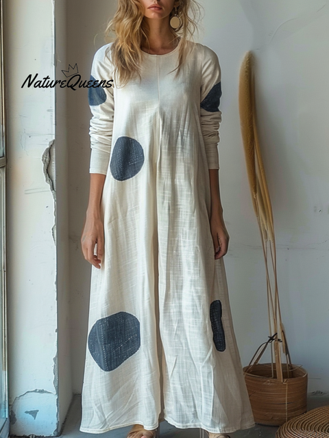 Linen Printed Kaftan Maxi Dress