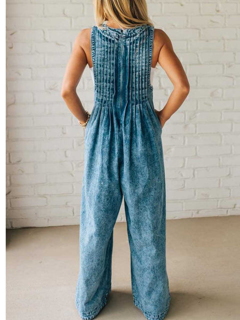Women's Vest-style Tie-down Pleated Jumpsuit
