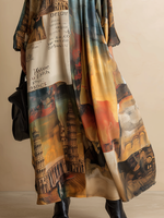 Loose And Stylish Western-style Printed Satin Maxi Dress