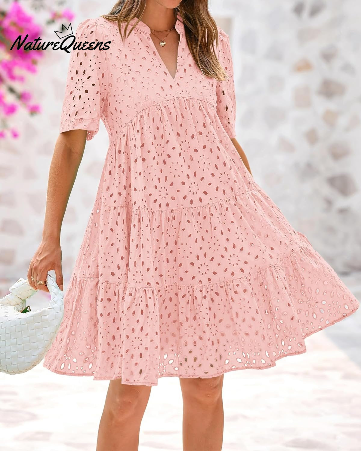 Women's Elegant Hollow Out Lace Ruffle Casual Mini Dress
