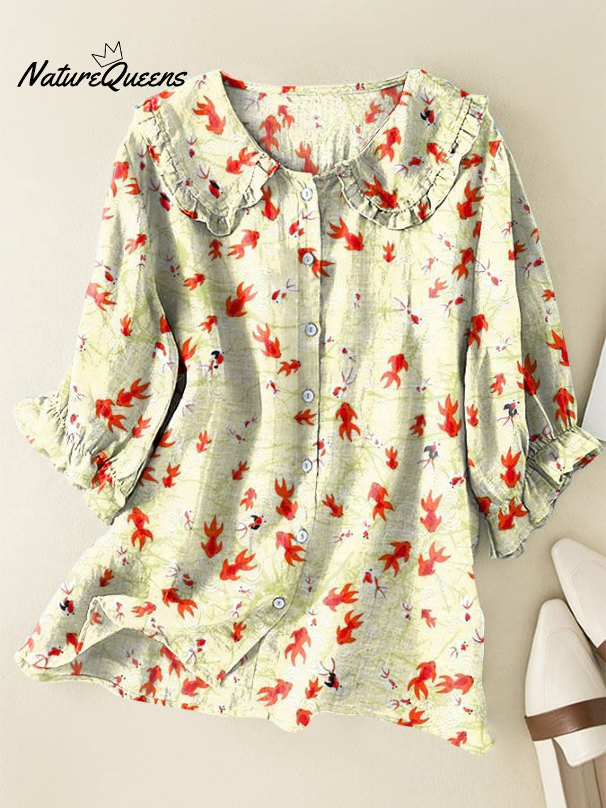 Japanese Goldfish Cotton and Linen Peter Pan Ruffle Collar Shirt