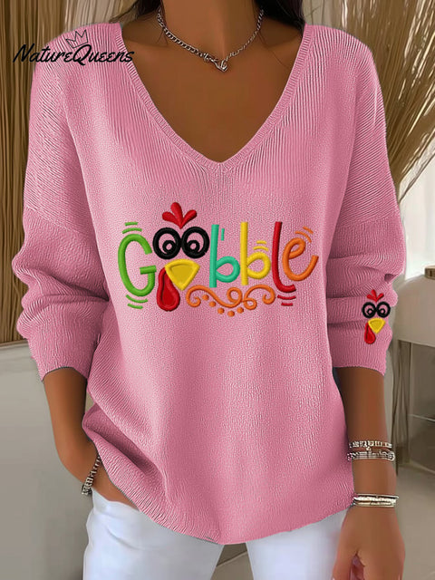 Women's Gobble Turkey Print Long Sleeve Top