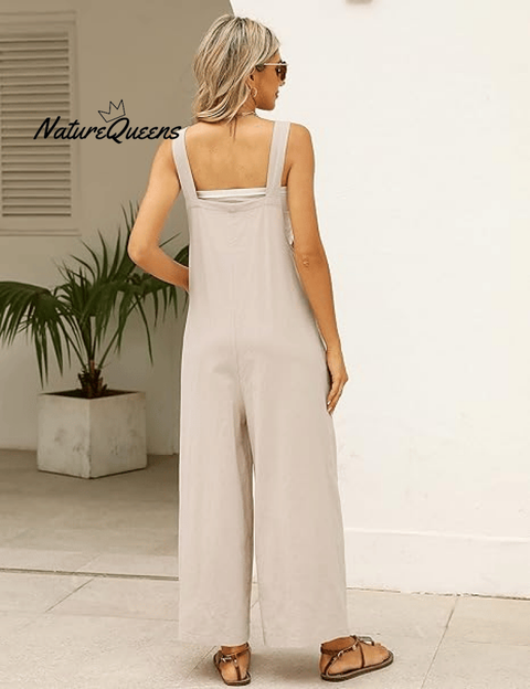 Women's Summer Cotton Linen Overalls â€?Adjustable & Relaxed Fit Jumpsuit