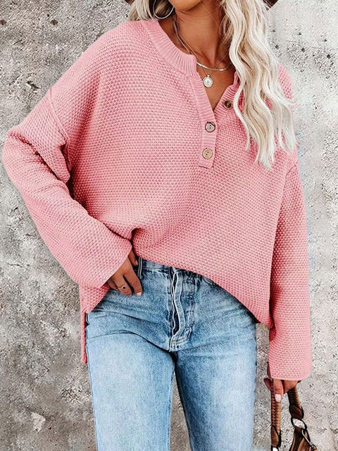 Women's Casual Pumpk In October We Wear Pink Waffle Long-Sleeved T-Shirt