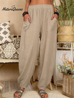 Casual Plain Loose Cotton Harem Pants Khaki / S
