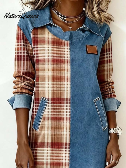 Women'S Casual Contrasting Color Splicing Dress
