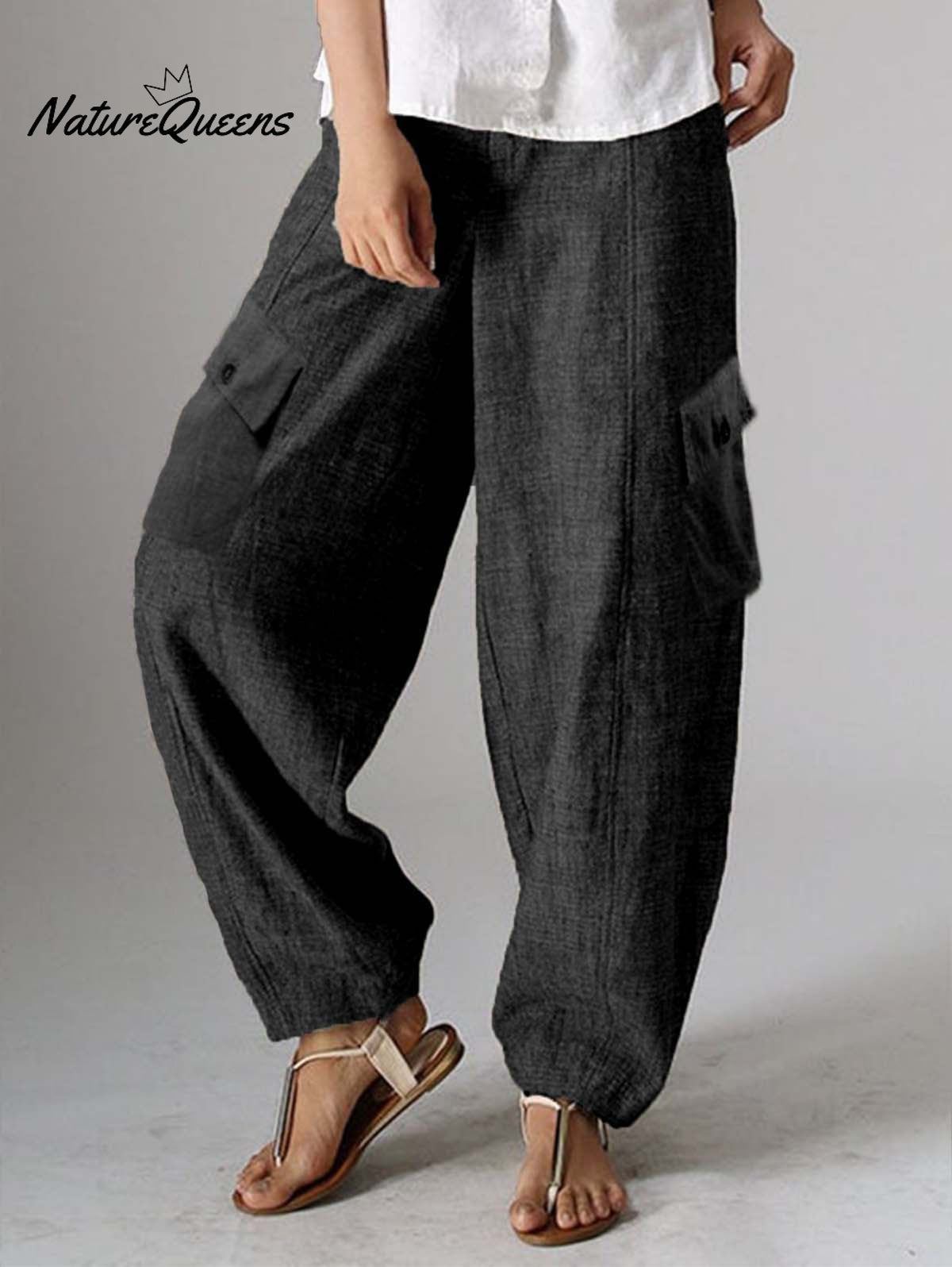Fashion With Pockets Straight Leg Cargo Pants Black / S