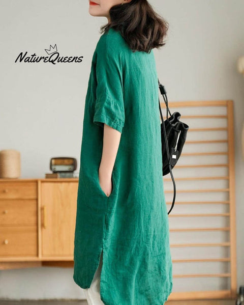 Simple Loose Solid Color Mid Sleeve Lapel Shirt