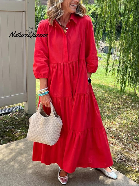 CLEARANCE🔥 Loose Cotton Linen Lapel Dress- Tax Free