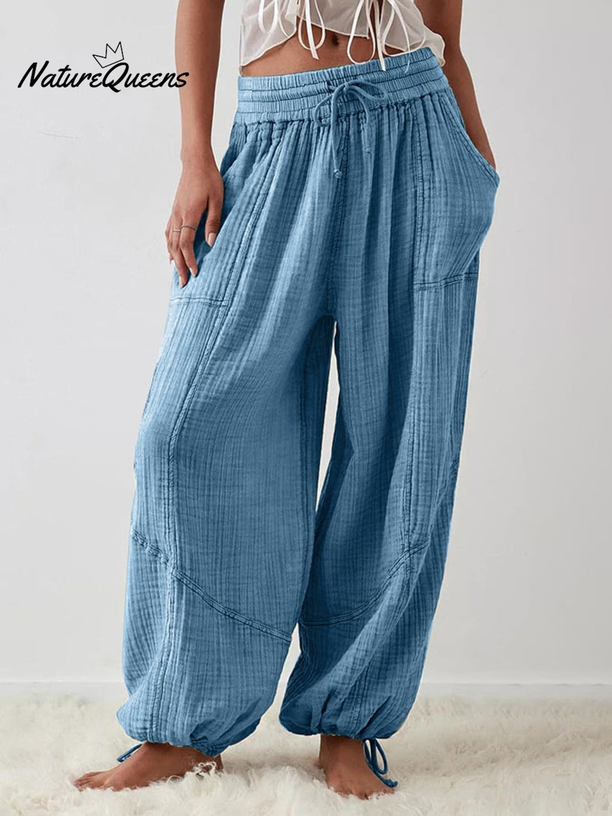 Women's Casual Fashion Solid Color Strap Pocket Wide Leg Pants