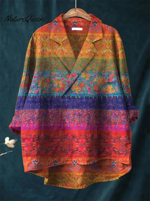 Women's Printed Casual Cotton and Linen Long Sleeve Shirt