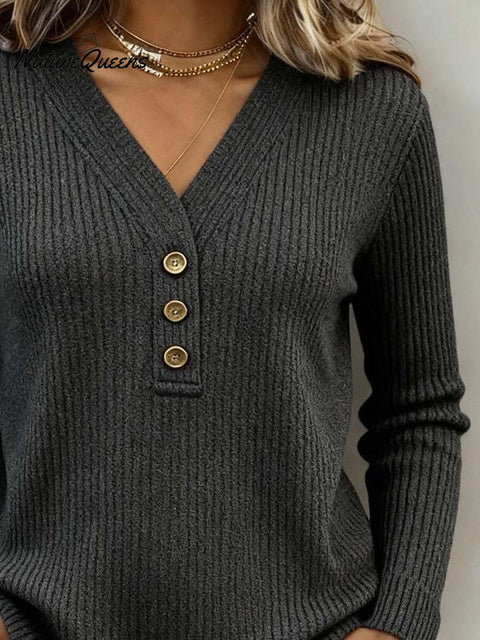 Women'S Casual Solid Color Button-Down Sweater