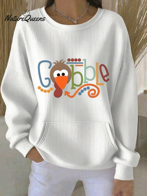 Women's Casual Thanksgiving Themed Printed Round Neck Sweatshirt