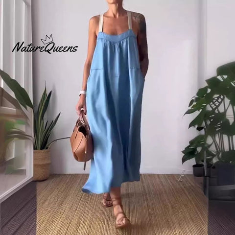 Women's Simple Cotton Linen Sling Dress🔥