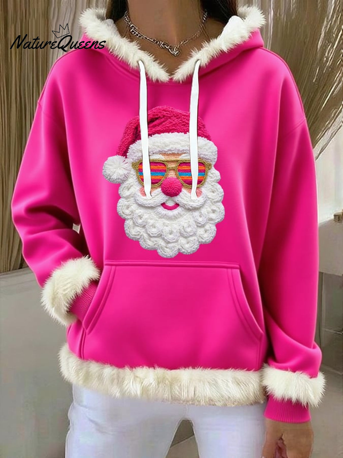 Women's Christmas Santa Print Hooded Sweatshirt