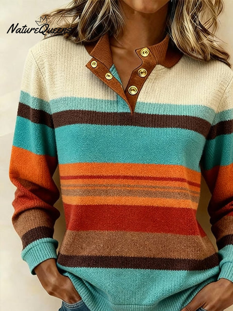 Women'S Casual Color Block Printed Pullover Sweatshirt
