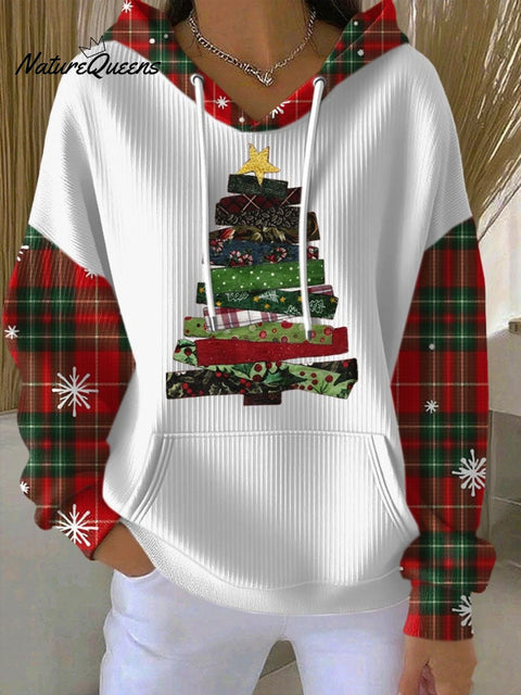 Women's Christmas Tree Print Long Sleeve Hooded Sweatshirt