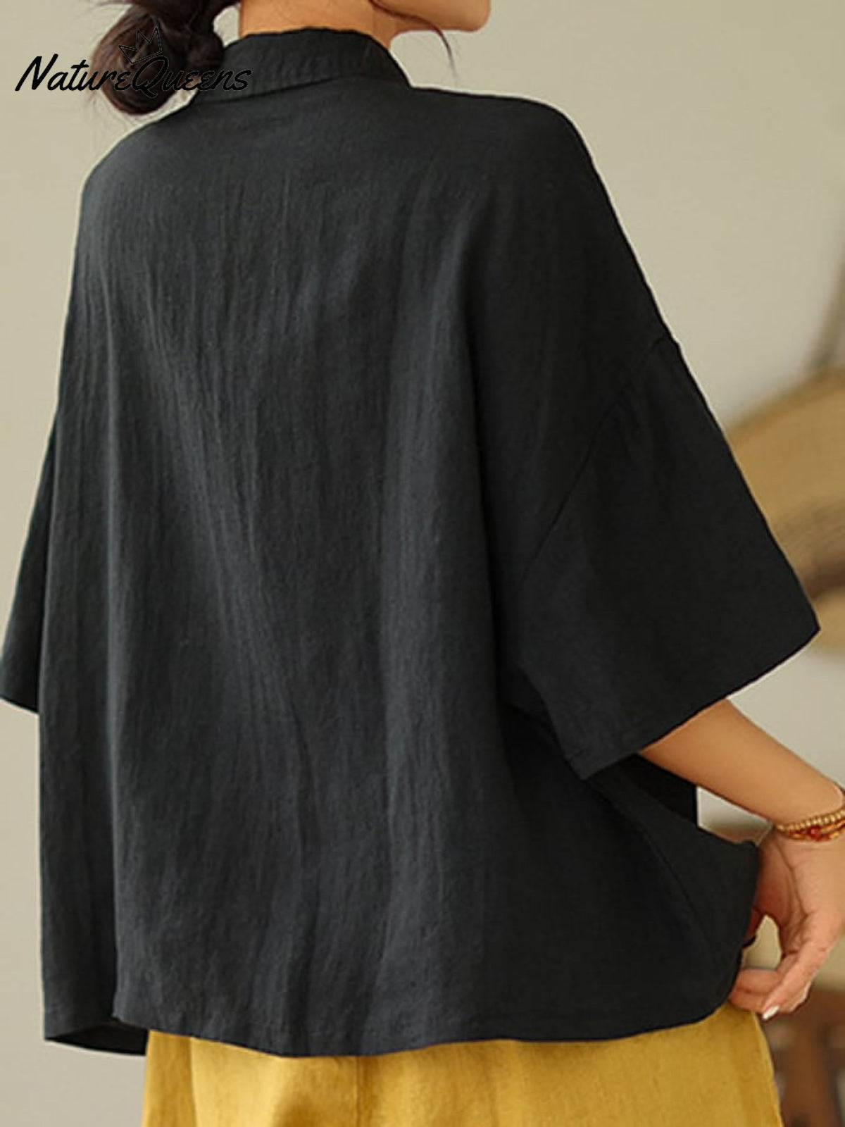 Women's Retro Lapel Solid Color Casual Cotton And Linen Shirt