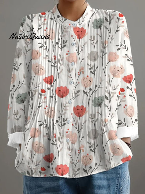 Women's Retro Floral Art Print Casual Shirt