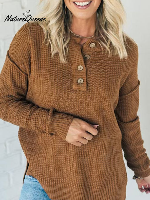 Ladies button loose versatile knitted sweater
